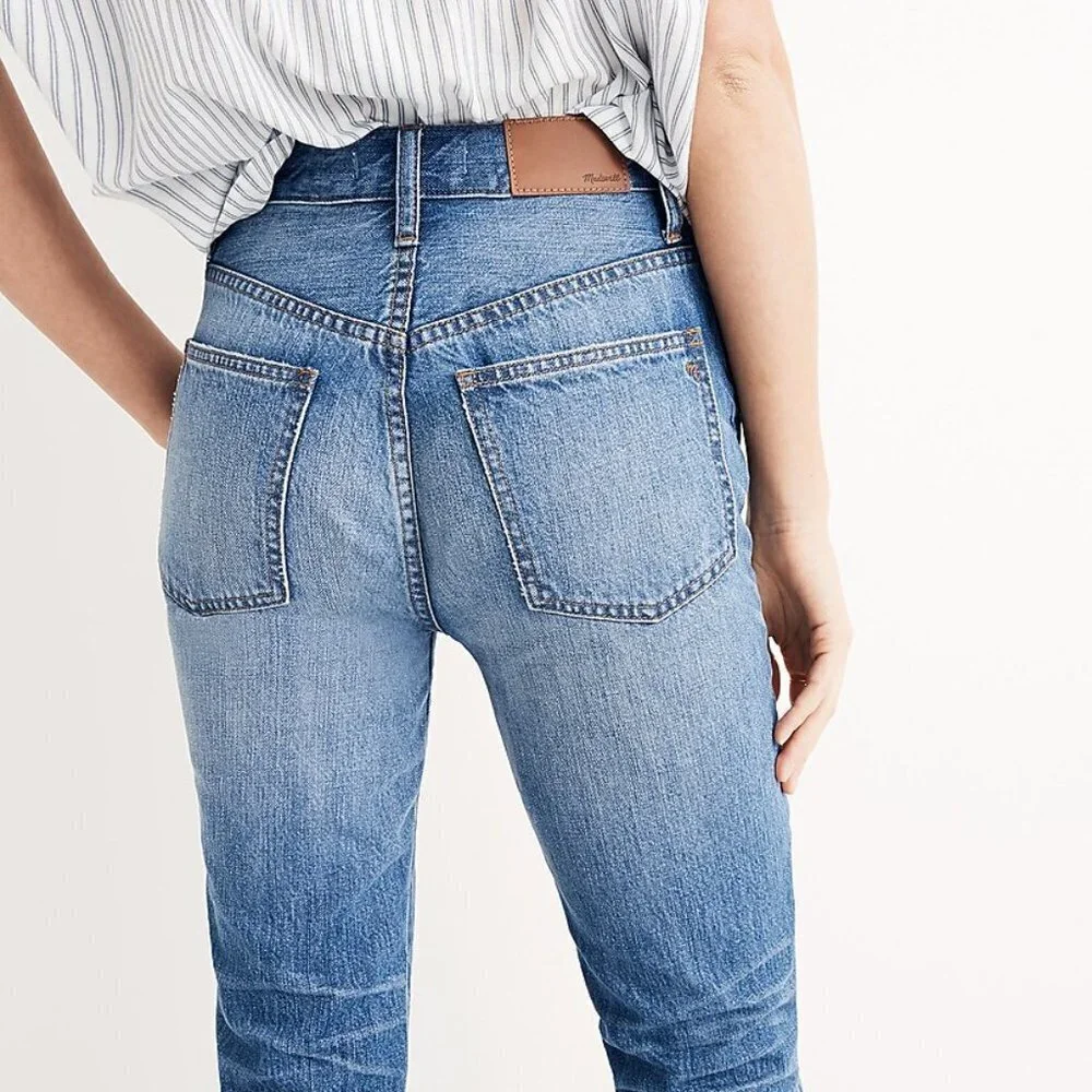 Madewell Rigid High-Rise Medium Wash Distressed 100% Cotton Skinny Jeans 27